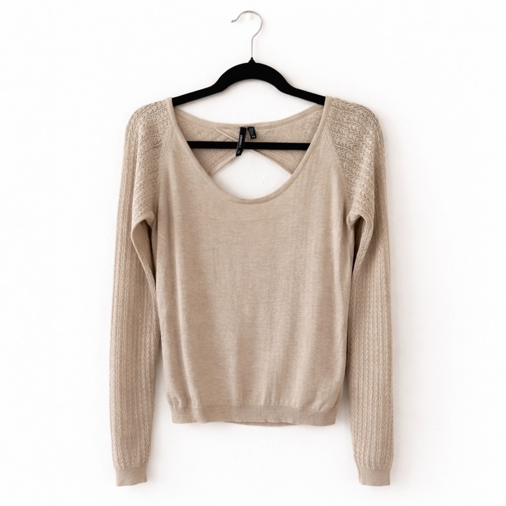 🧶O’Neill Beige Open Back Knit Sweater Size M Boho Lightweight Top